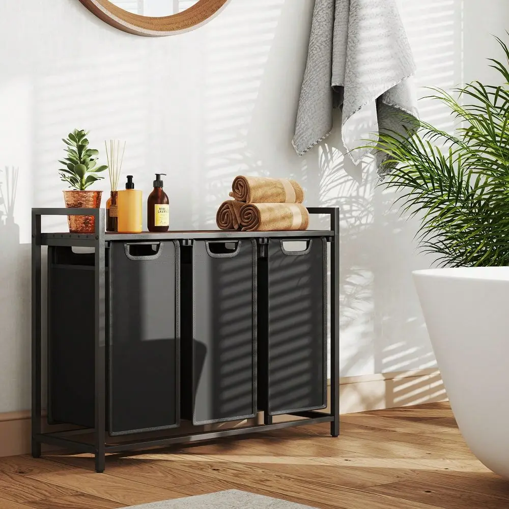 

Laundry Hamper, Laundry Basket, Laundry Sorter With 3 PullOut And Removable Bags, Shelf, Metal Frame, 3 X 10 Gallons