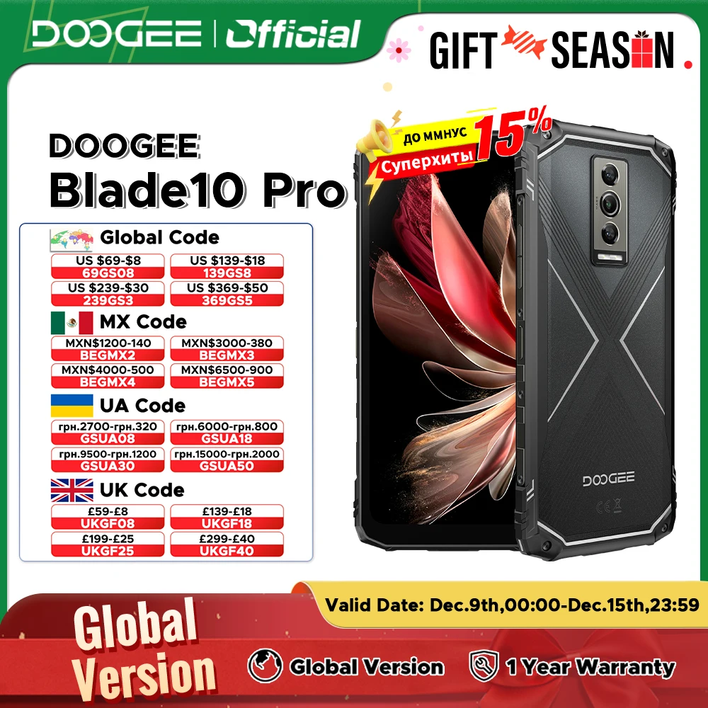 Global Version DOOGEE Blade10 Pro Rugged Phone Android 14 6GB+256GB Octa Core 6.56\