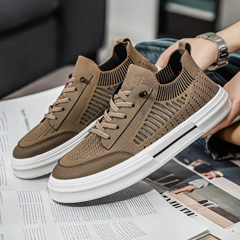 Summer Casual Sneakers For Men Breathable Knit Sneakers Men's Vulcanization Shoes Comfortable Flat Skateboard Shoes Man Trainers