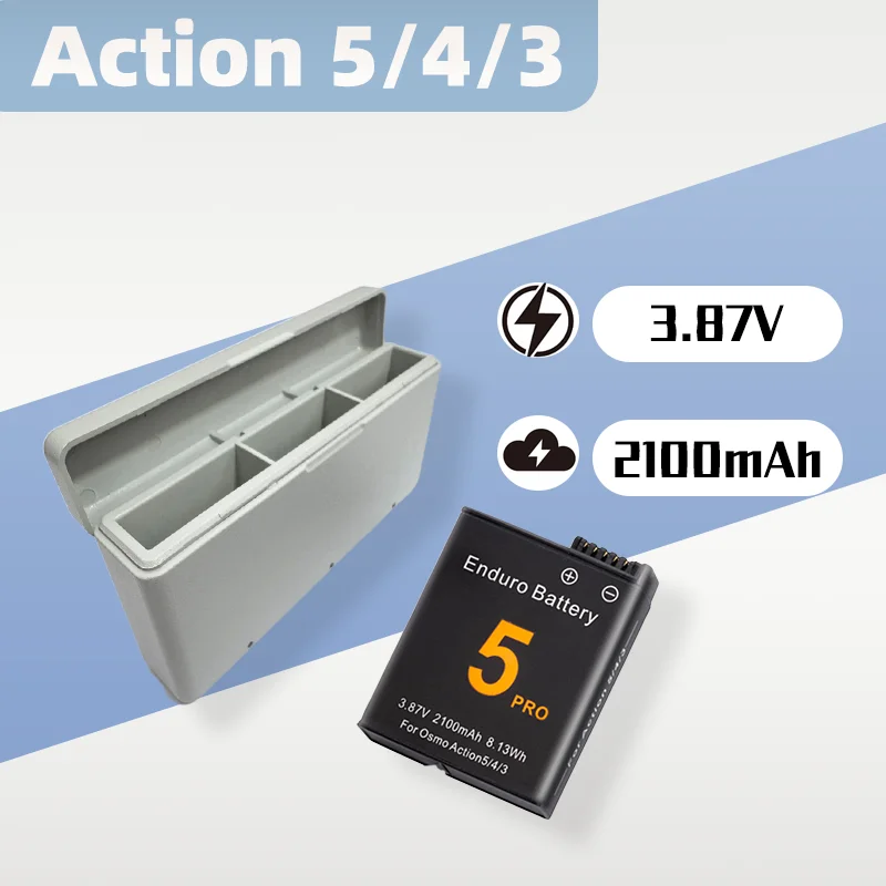 شاحن بطارية 3.87 فولت 2100 مللي أمبير في الساعة DJI Osmo Action 5 Pro، 5، 4، 3 منفذ مزدوج فك التشفير / منفذ ثلاثي لكاميرا ACT5 الرياضية