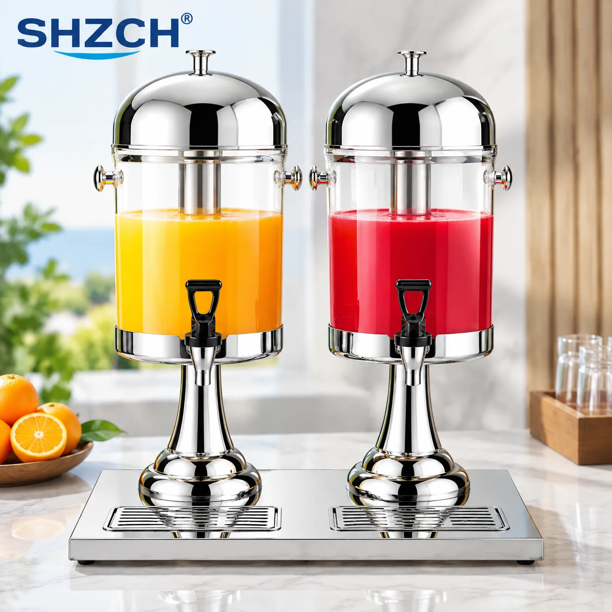 Stainless Steel Juice Fountain Beverage Dispenser Single Double Triple Head for Hotel Self-Service Commercial Use