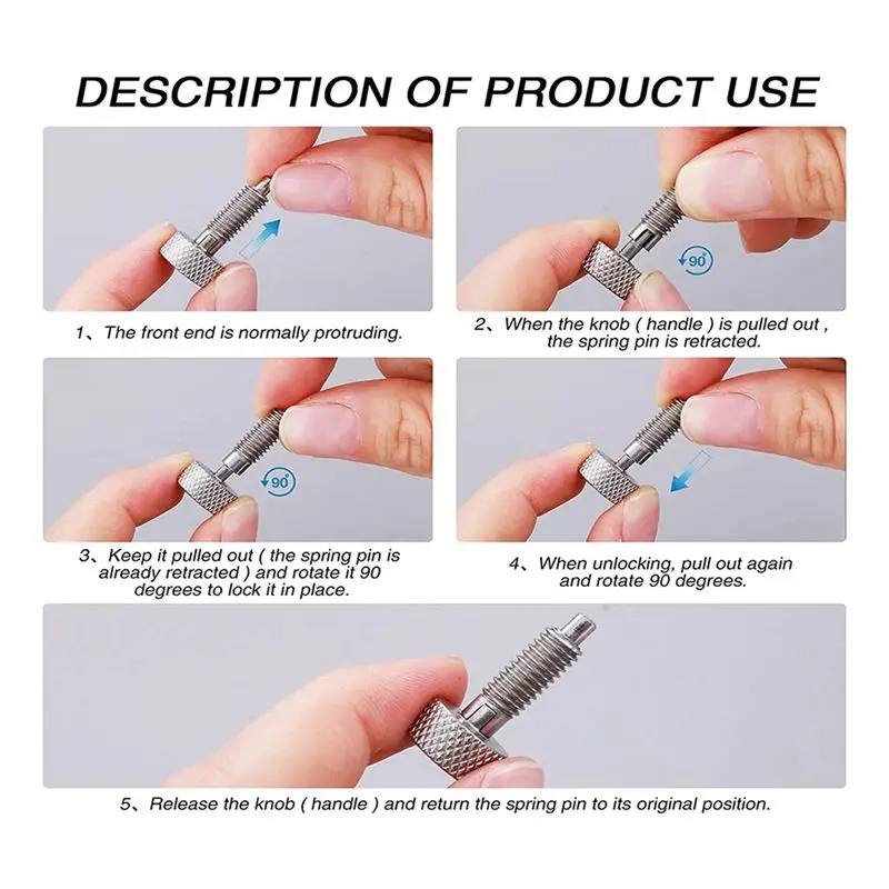 AFOURT-4 Pcs Hand Retractable Spring Plunger Stainless Steel Lock Out M6 Type Quick Release Pins For Rolling Toolbox
