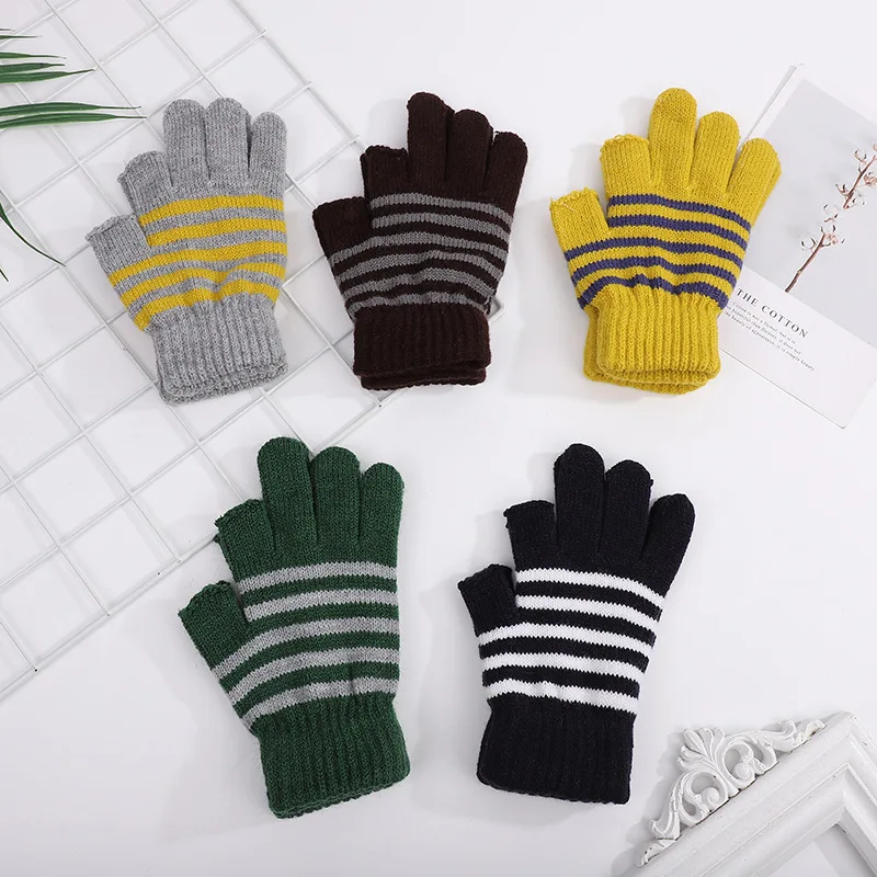 

1 пара черных унисекс перчатки без пальцев для женщин и мужчин вязаные перчатки в полоску на запястье зимние теплые перчатки для тренировок