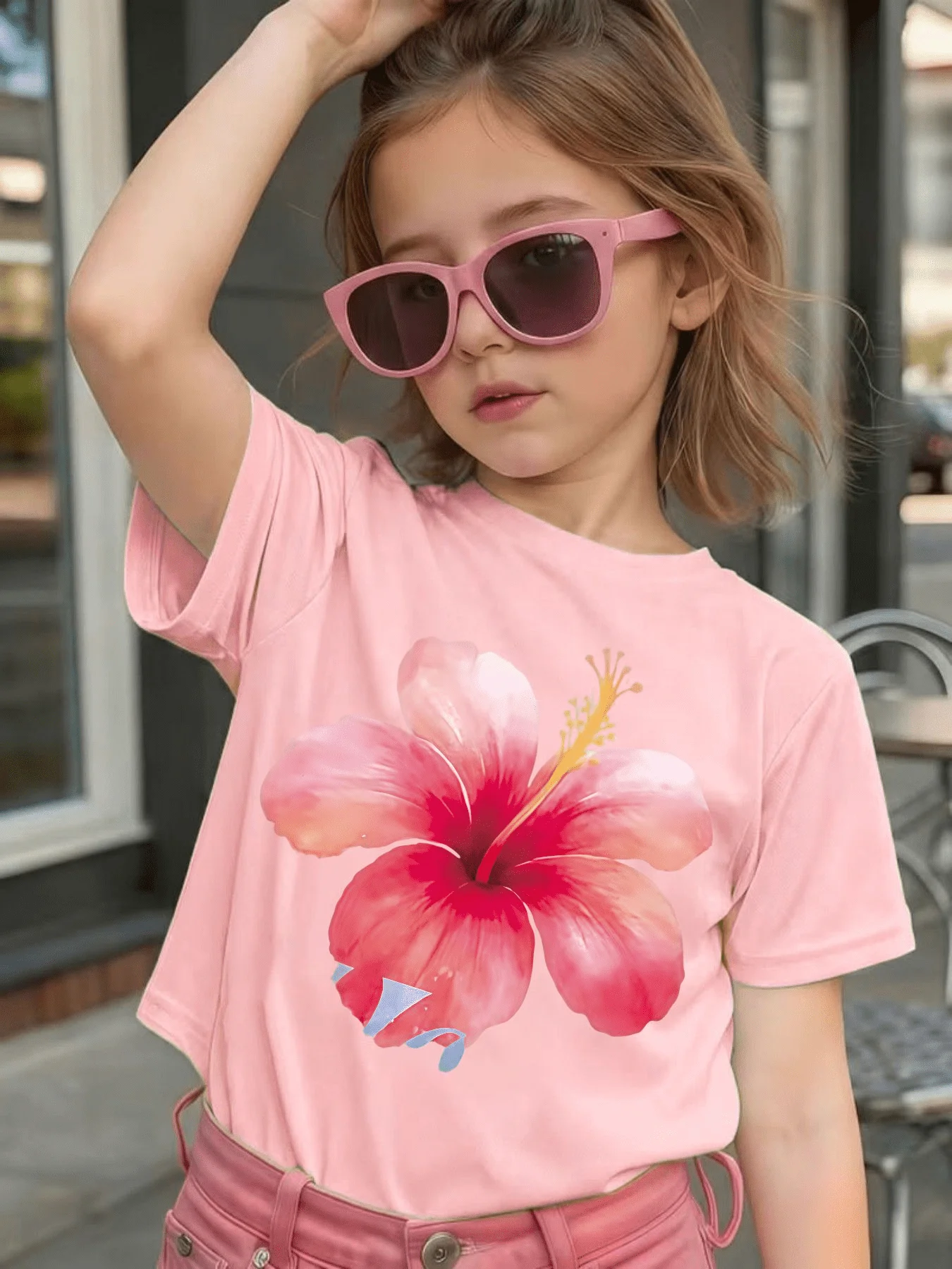 Tropical Hibiscus Flower Kids T Shirt Floral Pattern Tops Boys Girls Parent Child Matching Cotton Summer Children Daily Wear