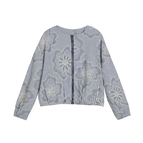 ETJ 2025 nueva chaqueta de piloto de manga larga con cuello redondo decorada con textura tridimensional en forma de flor para mujer