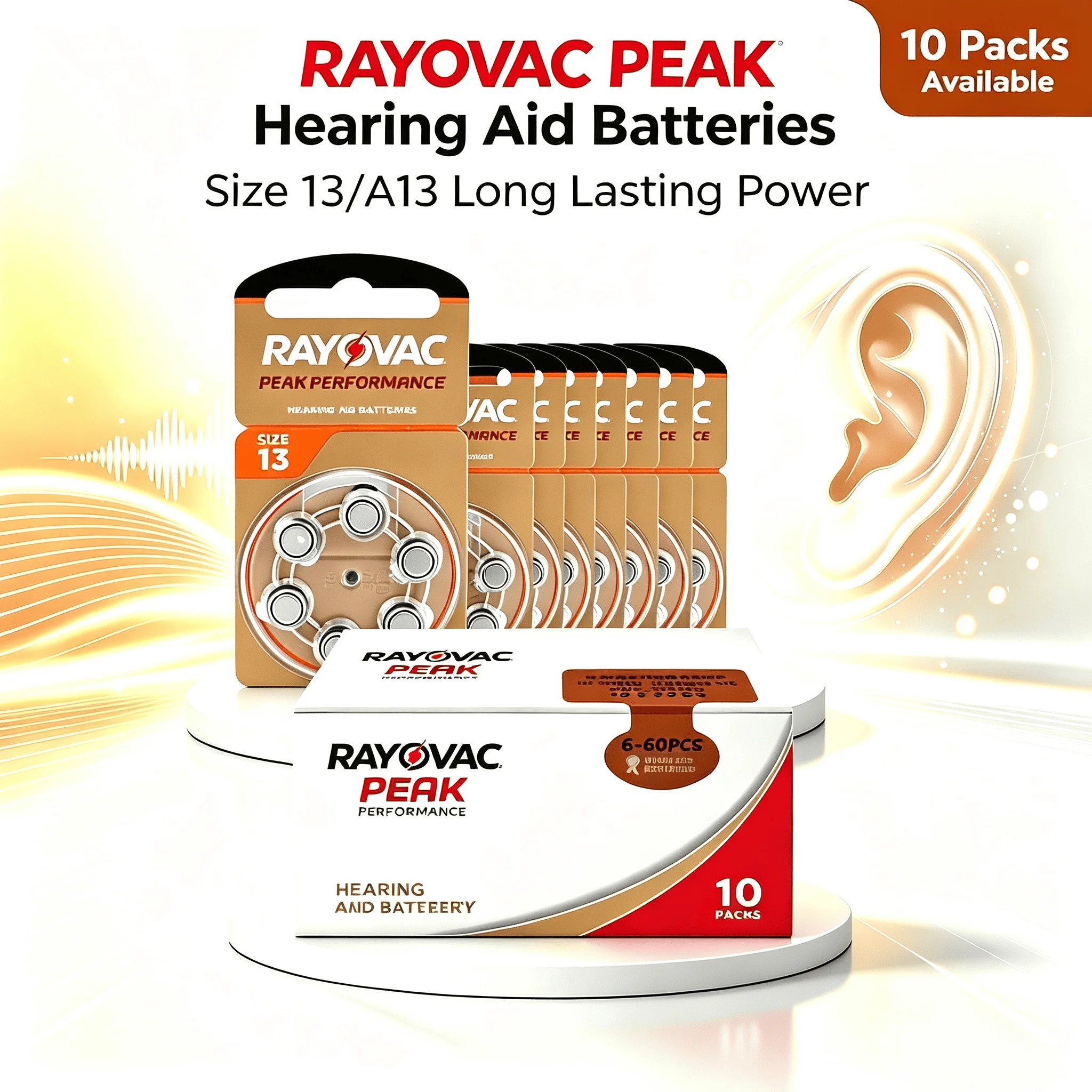 6-60PCS Pilhas Rayovac PEAK A13 13A P13 PR48 Tamanho 13 de Zinco-Ar 1.45V para Aparelhos Auditivos BTE CIC RIC OE