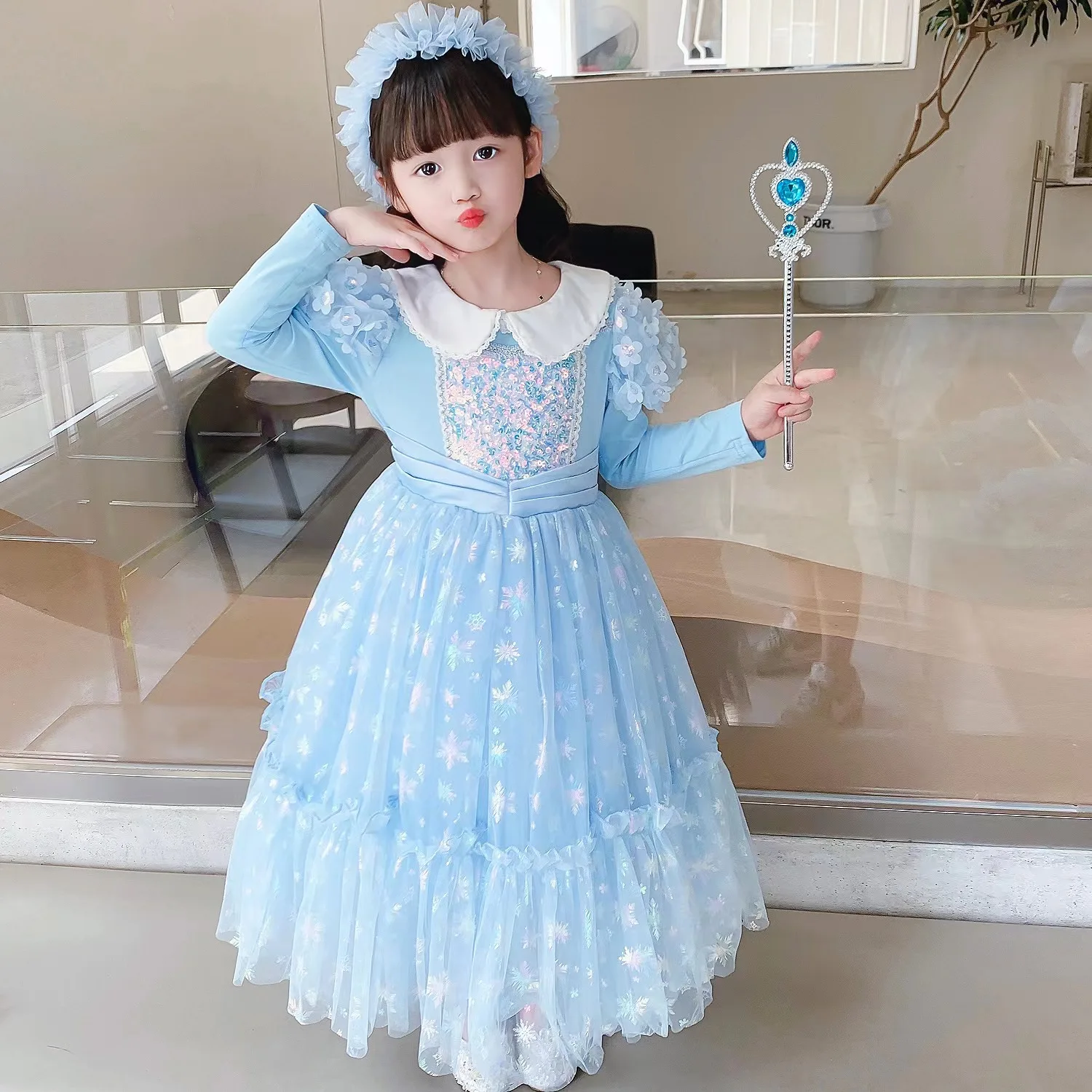 

Halloween Autumn and Winter New Style Aisha Long-sleeved Princess Skirt Girls Skirt Puff Sleeve Mesh Children's Clothing