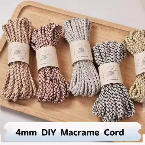4mm Grid Macrame Cords High Quality Pure Cotton macrame rope Golden Gridding Cords for DIY Craft Scrap 5 Meters Bundle Packs
