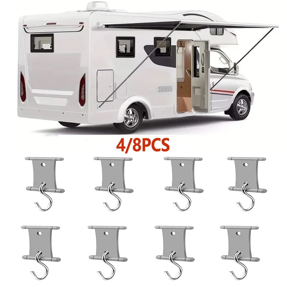4/8Pcs S Shaped Hooks RV Awning Hooks Camping Awning Hooks Light Hangers Sturdy Hangers Camper Hanging Accessories