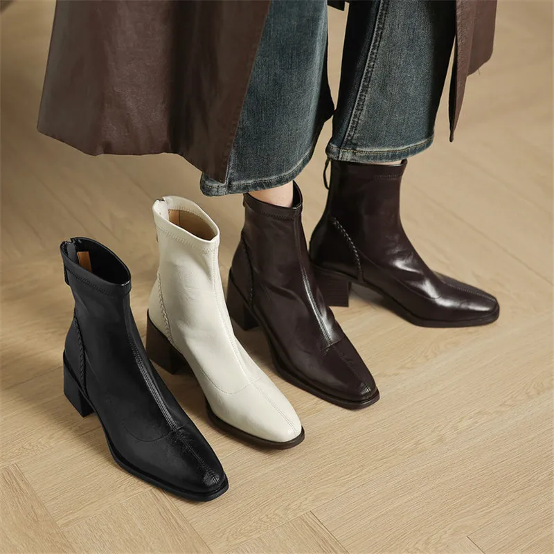 

Новые осенне-зимние женские ботинки из искусственной кожи, туфли с квадратным носком для женщин, модные ботинки, короткие сапоги на высоком каблуке, узкие ботинки ручной работы