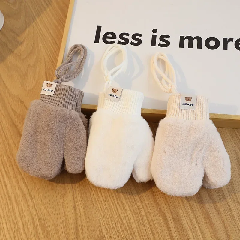 Winterhandschoenen Voor Kinderen Eenvoud Effen Kleur Serie Baby Wanten Voor Pasgeboren Dikker Konijn Pluche Warme Accessoires Voor Kinderen