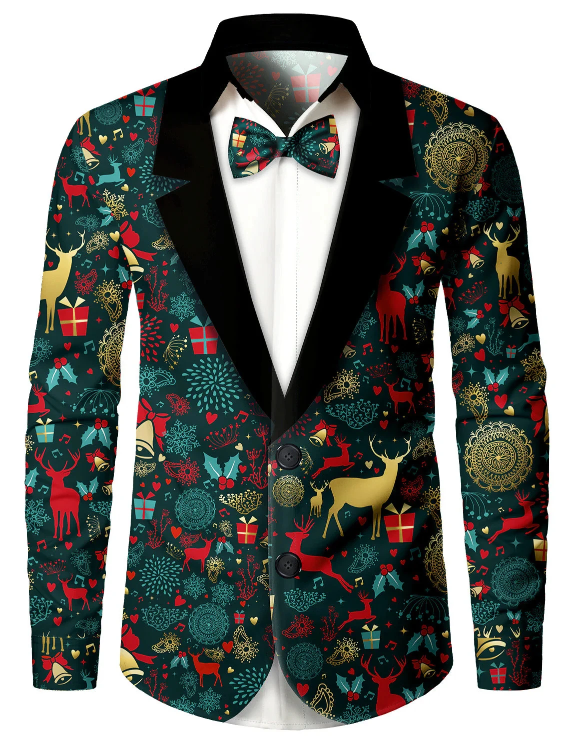 2025 Men's Funny Christmas Theme Graphics Long Sleeve Shirt Button Up Shirt Outdoor Holiday Turndown shirts Fake Tailcoat design