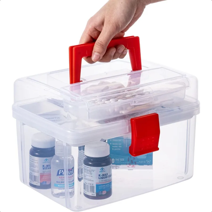 

10 Inch Premium Clear First Aid Bin with Detachable Tray and Quick Acc Top Lid Flap Portable Emergency Kit Medical ply Travel T