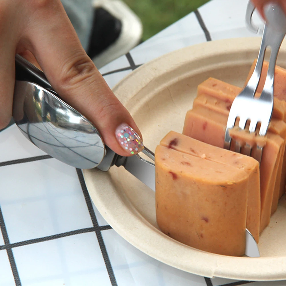 6 في 1 متعددة الوظائف يمكن فتاحة الزجاجات طوي المحمولة شوكة ملعقة أدوات المائدة EDC أداة السلس للسفر شواء أواني الطعام #5