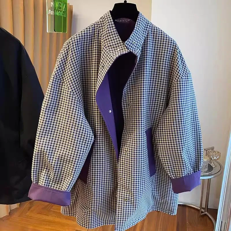

Двусторонняя одежда в клетку, осень-зима, мужское пальто большого размера Briti Sle, свободная посадка, повседневная верхняя одежда, молодежная мода, прочная