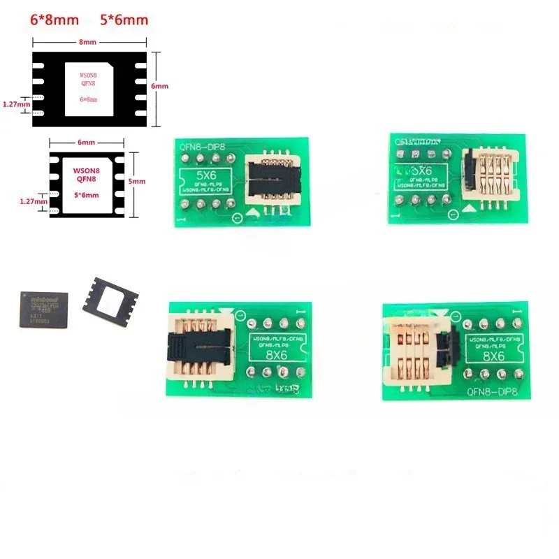 

For QFN8 /WSON8/MLF8/MLP8/DFN8 TO DIP8 Socket/Adapter 6*5MM and 8*6MM Chip for T48 TL866II RT809F/H CH341A EZP2019/2023