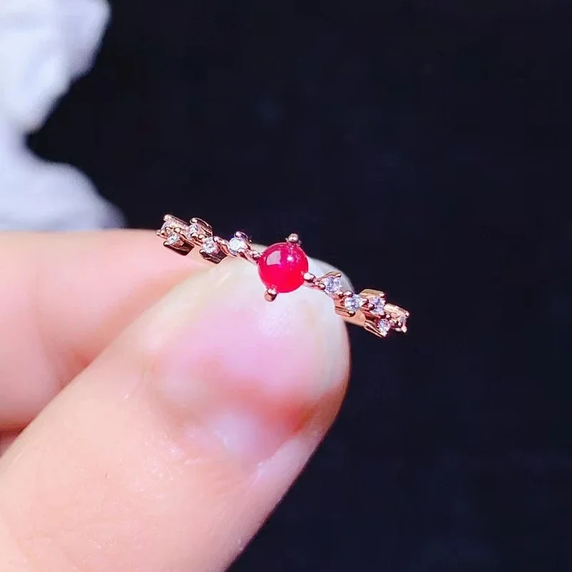 

Cute Burmese Ruby Ring for Girl 4mm Cabochon Ruby 925 Silver Ring 925 Sterling Silver Ruby Jewelry with 3 Layers Gold Plating