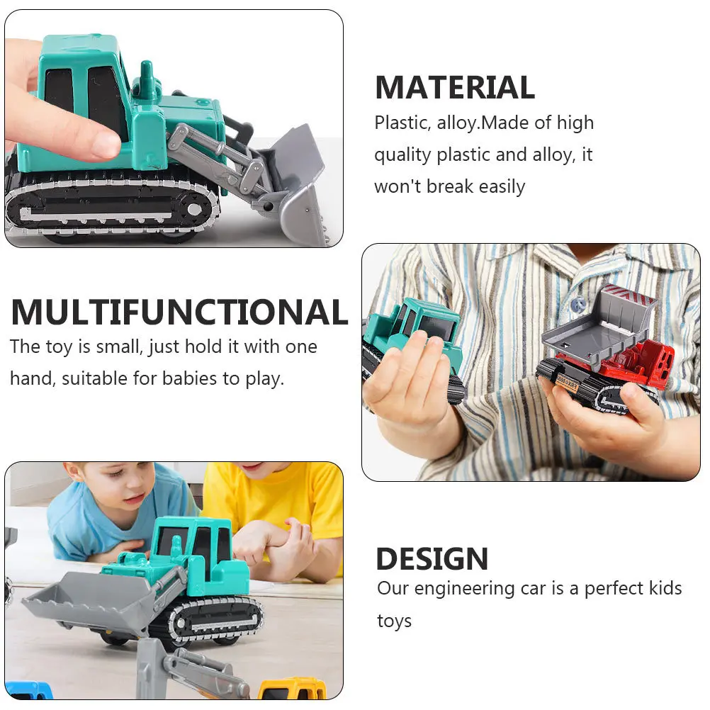 4pcs Engineering Car Set Pull Back Vehicle For Kids Durable Simulation Construction Small Size Easy Hold Plastic Alloy No Smell