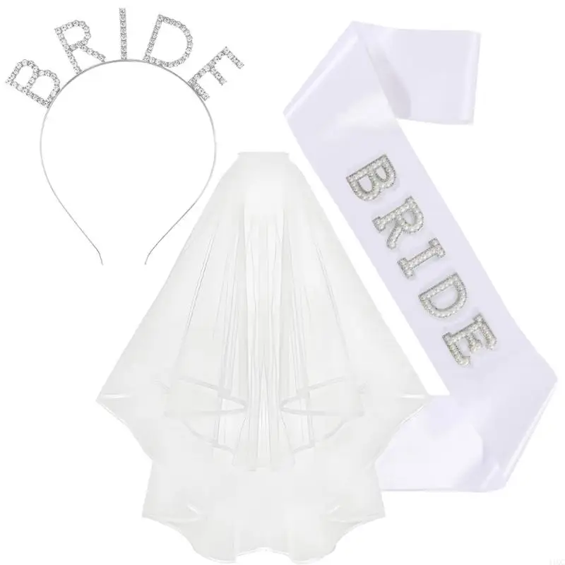 2025 Nieuwe bruiloft haaraccessoires combo parels bruids haarband sjerp sluier 3 stuk