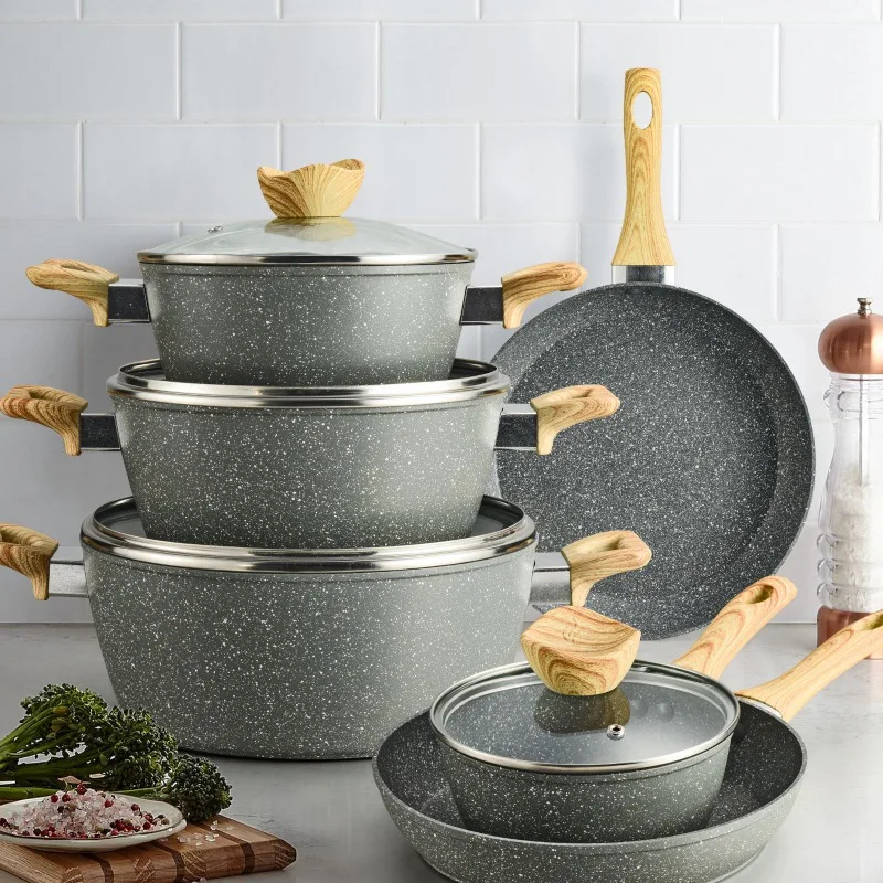Maifanshi wok marble non-stick frying pan milk soup household pot set universal induction cooker