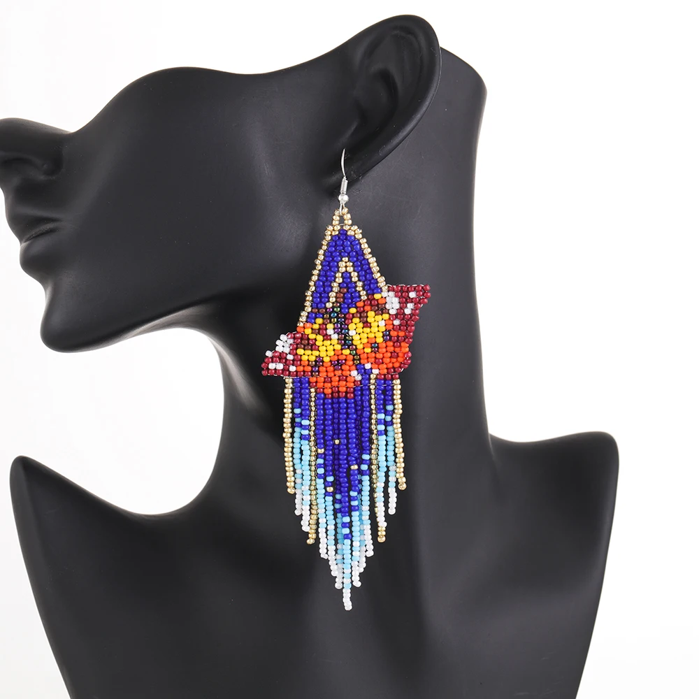 Rice bead earrings Versatile Butterfly Bohemia Design Hand textile Tassel Female Alloy Fashion Gradient color Beaded earrings