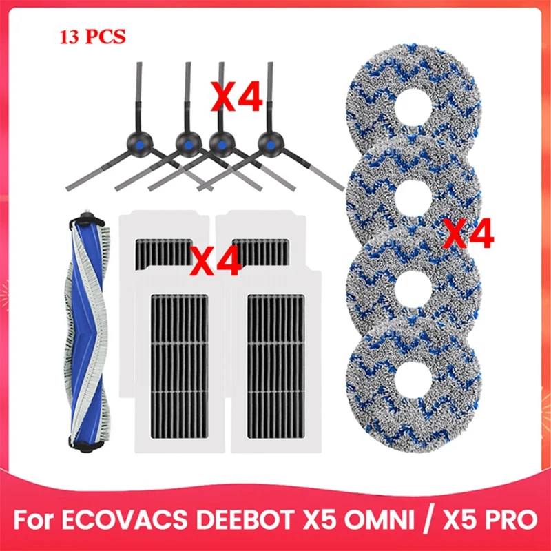 ABFA-Para ECOVACS DEEBOOT X5 OMNI / X5 PRO Robô Aspirador de pó Peças Saco de pó Filtro Hepa Escova lateral principal Mop Pano de pano