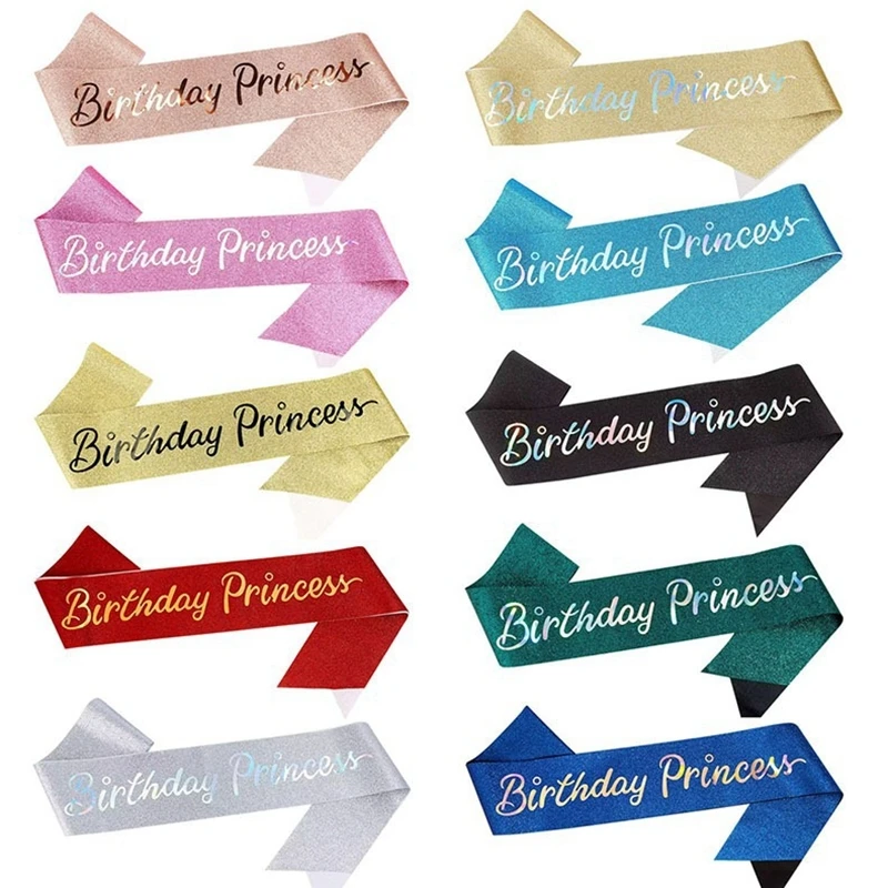 Glitter Party ribbon Birthday Prineess Flash Text Shoulder Strap Birthday dance KTV costume accessories Birthday belt