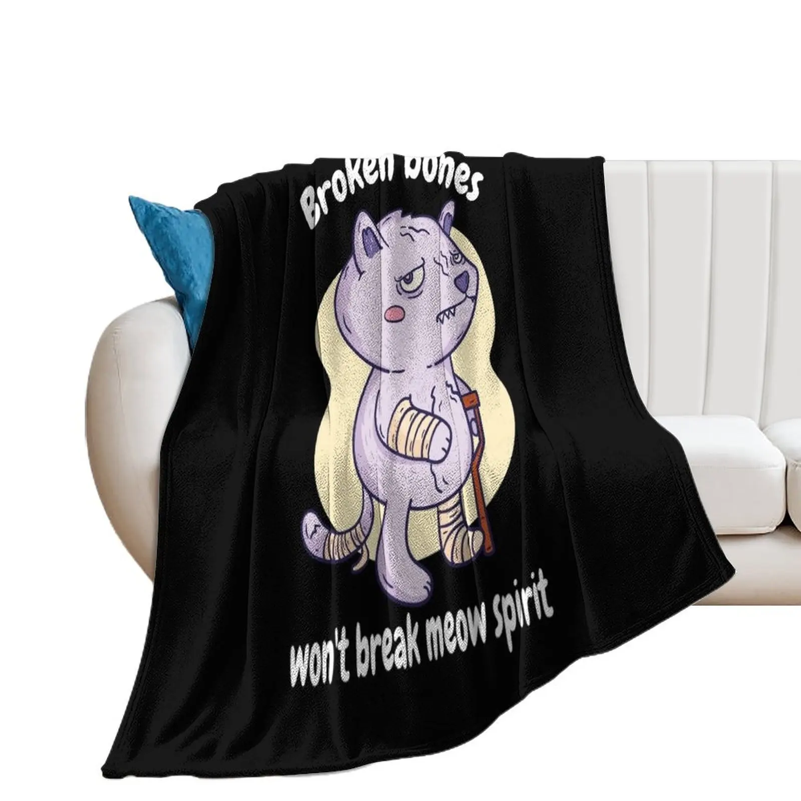 Broken Bones Won't Break Meow Spirit Throw Blanket Bed linens manga Thermals For Travel Blankets