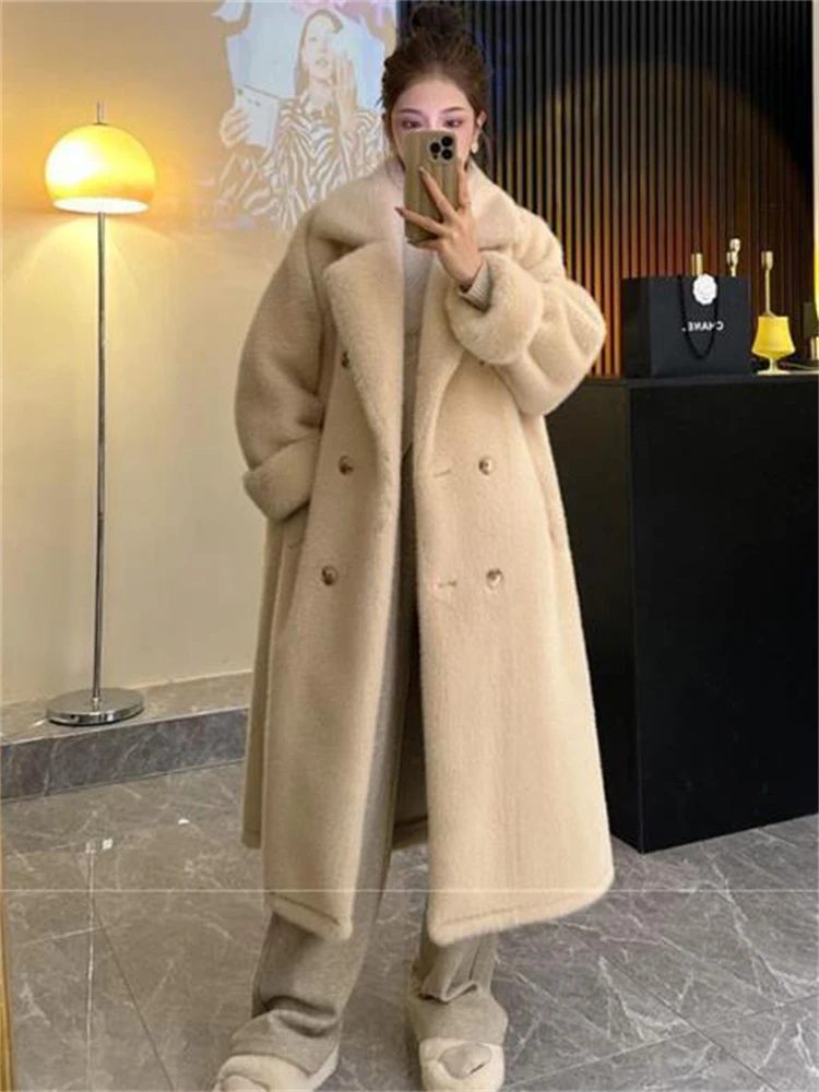 Thicken Warm Long Faux Fur Coat Winter Fake Rabbit Furs Korean Outerwear High Quality Women Jacket Luxury Elegant Furry Overcoat