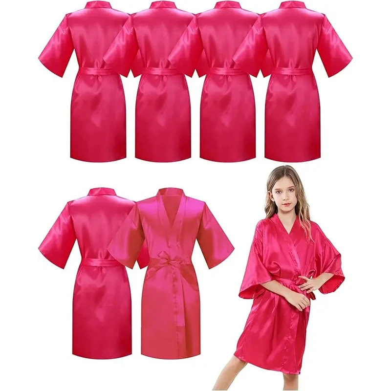 Pink Bathrobes for Girls Nightwear Satin Silk Kids Robes Summer Girl Nightgown Sleepwear Children Kimono Wedding Spa Party Dress
