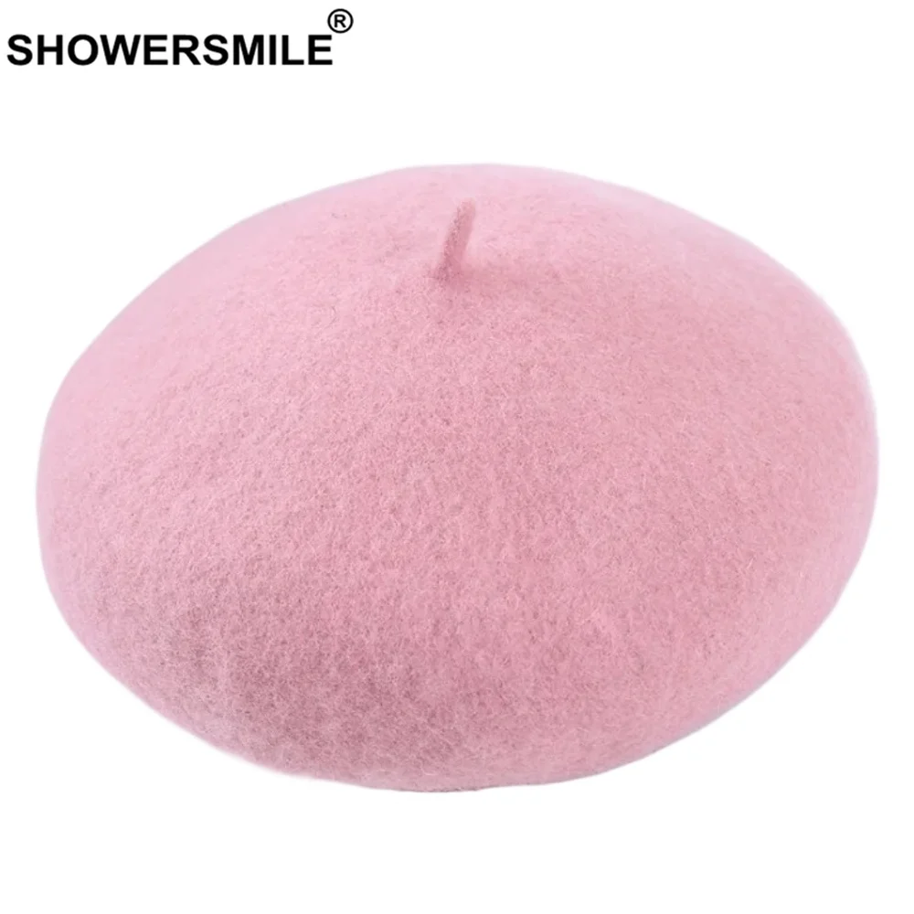 

Pink Women Wool Beret Hat Winter White Artistic Hats Ladies Fashion Design Solid Color Cashmere Soft Female French Painters Hats