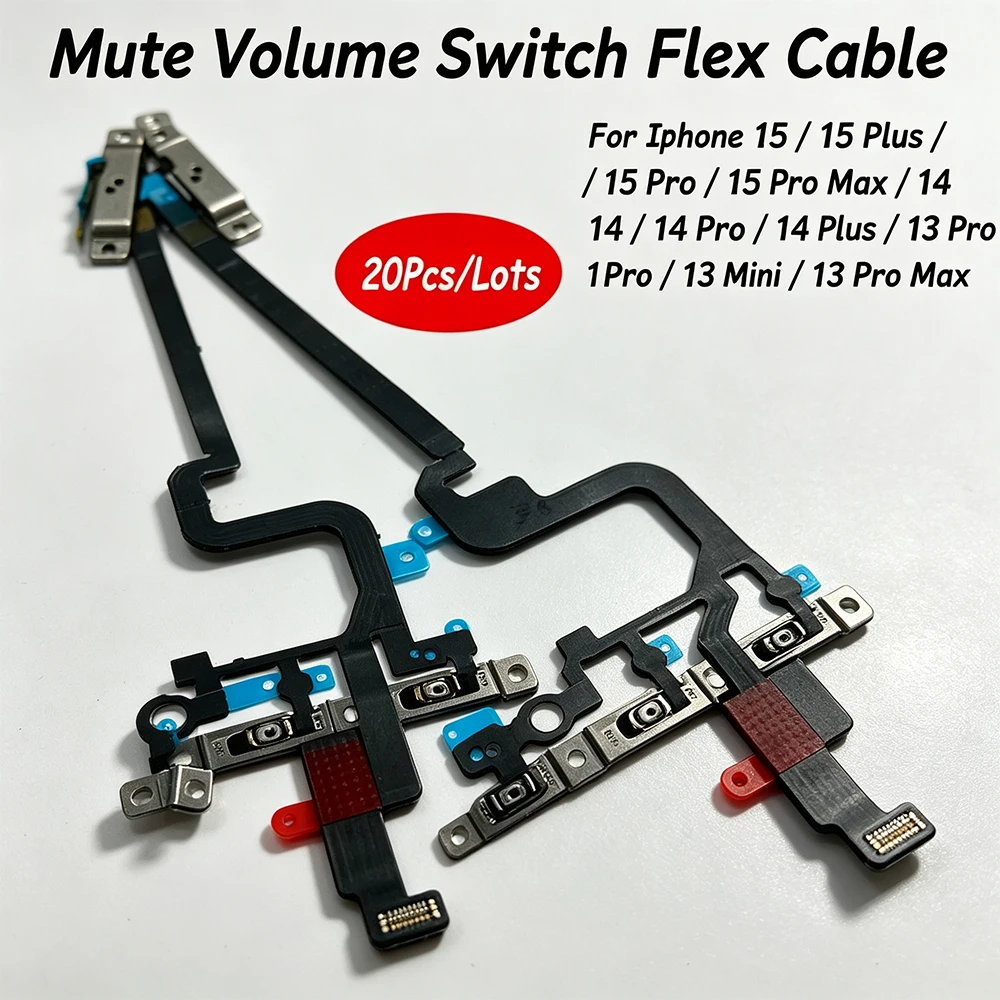 20Pcs，Power Switch On/Off Button Volume control Key Button Flex Cable For Iphone 13 14 15 Pro Max 13 Mini 14 15 Plus