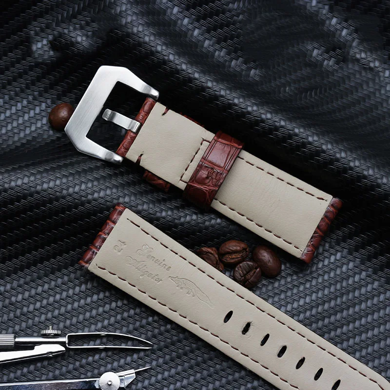 Correa de piel de cocodrilo de alta calidad para reloj Panerai 441 PAM312, pulsera de cuero genuino negro y marrón para hombre, 22mm y 24mm
