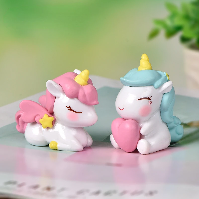 Miniaturas de unicornio para decoración de tartas de cumpleaños, accesorios de miniaturas Kawaii para habitación