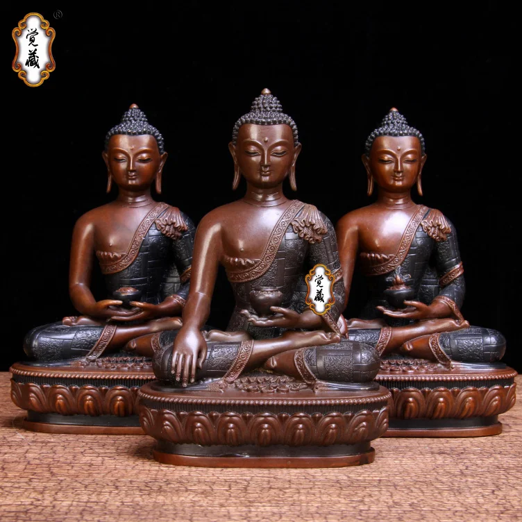 3PCS # High grade Sakyamuni Amitabha All-powerful Buddha statue home Temple efficacious bless Talisman brass Handmade