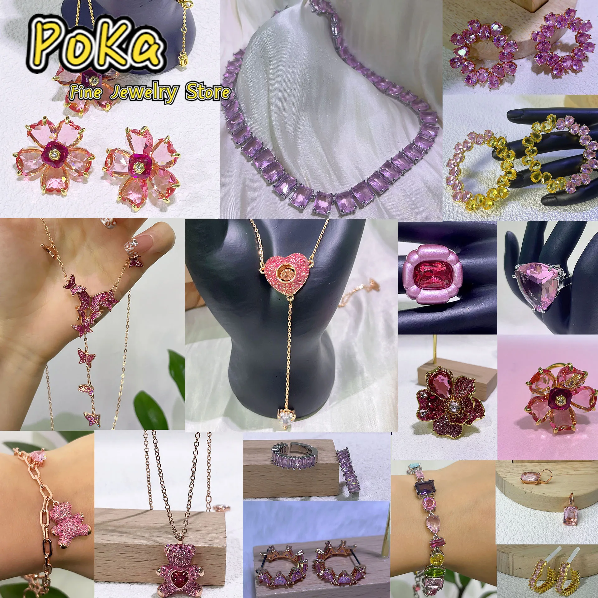 

Pink Jewelry Original Luxury Brand Exquisite Cute Charms Gifts Austrian Crystal Sets Necklace Earrings Bracelet for Women