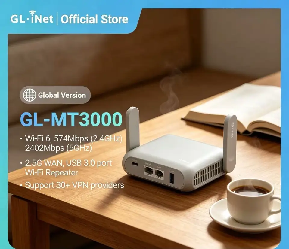 GL.iNet GL-MT3000 (Beryl AX) Wi-Fi 6 ワイヤレス トラベル