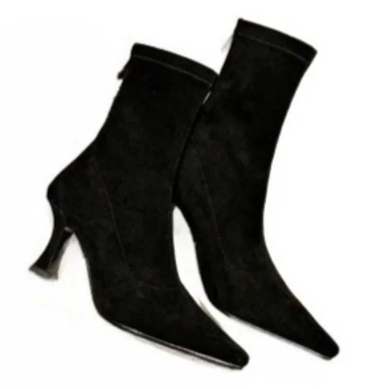 High Heels Women Pointed Toe Short Boots Fashion Suede Shoes 2025 Designer Elegant Chelsea Ankle Boots Dress Pumps Zapatillas