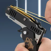 1PCs Elastic Leather Rubber Band Shooting Pistol Keychain  Kid Outdoor Party Folding Toy Gun Soft Bullet Gun Fidget Toys