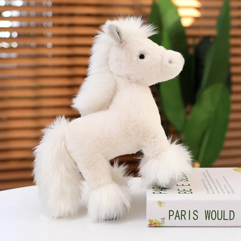 Simulation Cute Horse Plush Doll Brown White Long-Haired Animal Horse Plush Toy Home Decoration Birthday Gift For Boys Children