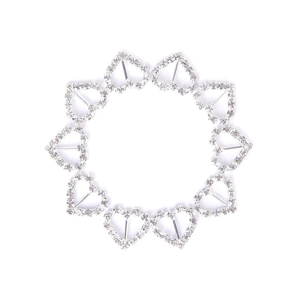 

10pcs Heart-shaped Rhinestone Buckles Silver Plating Iron Jewelry Accessories DIY Craft Decorations Wedding Hair Bows