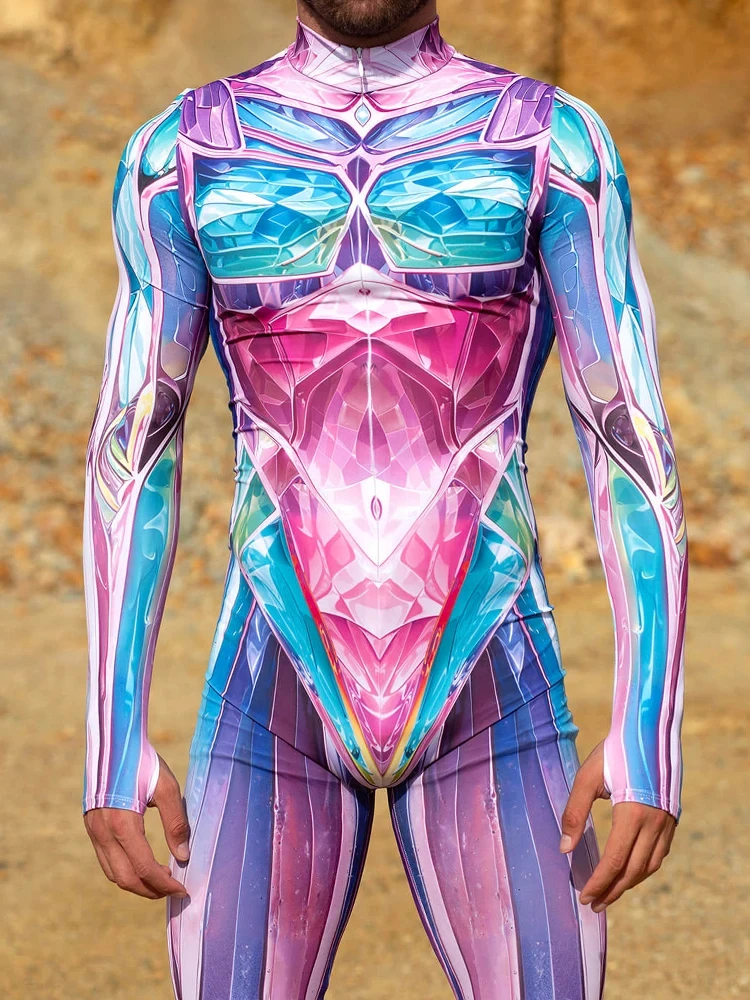 3D Brilhante Gem Robot Print Cosplay para homens e mulheres, Macacão de férias, Cyber Bodysuit, Casais Zentai Suit, Halloween Festival Party Outfit