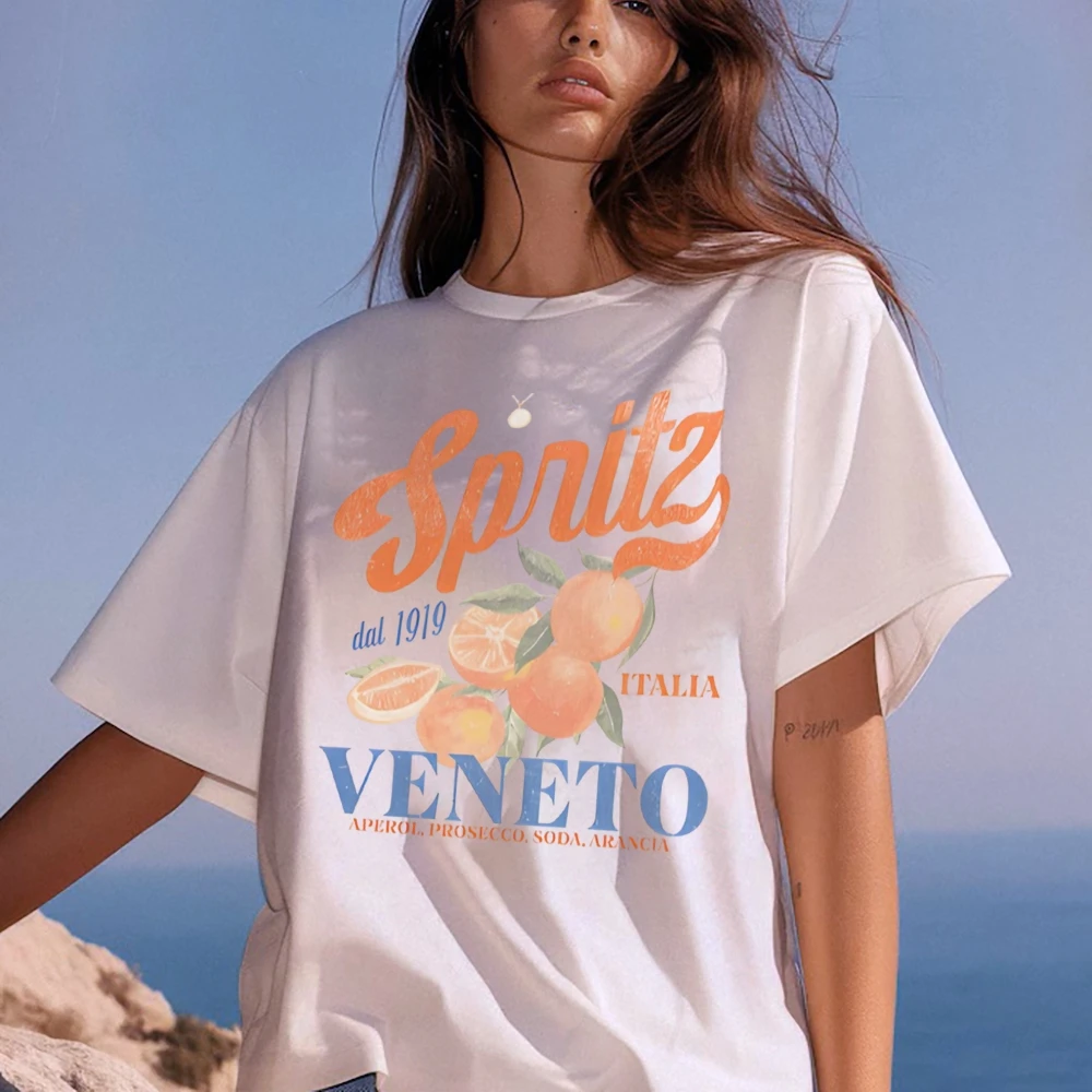 

Pure Cotton Shoulder Women Outfit T-Shirt Cartoon Letters Peach Graphic Printing Fashion Trend 2024 New Short Sleeves