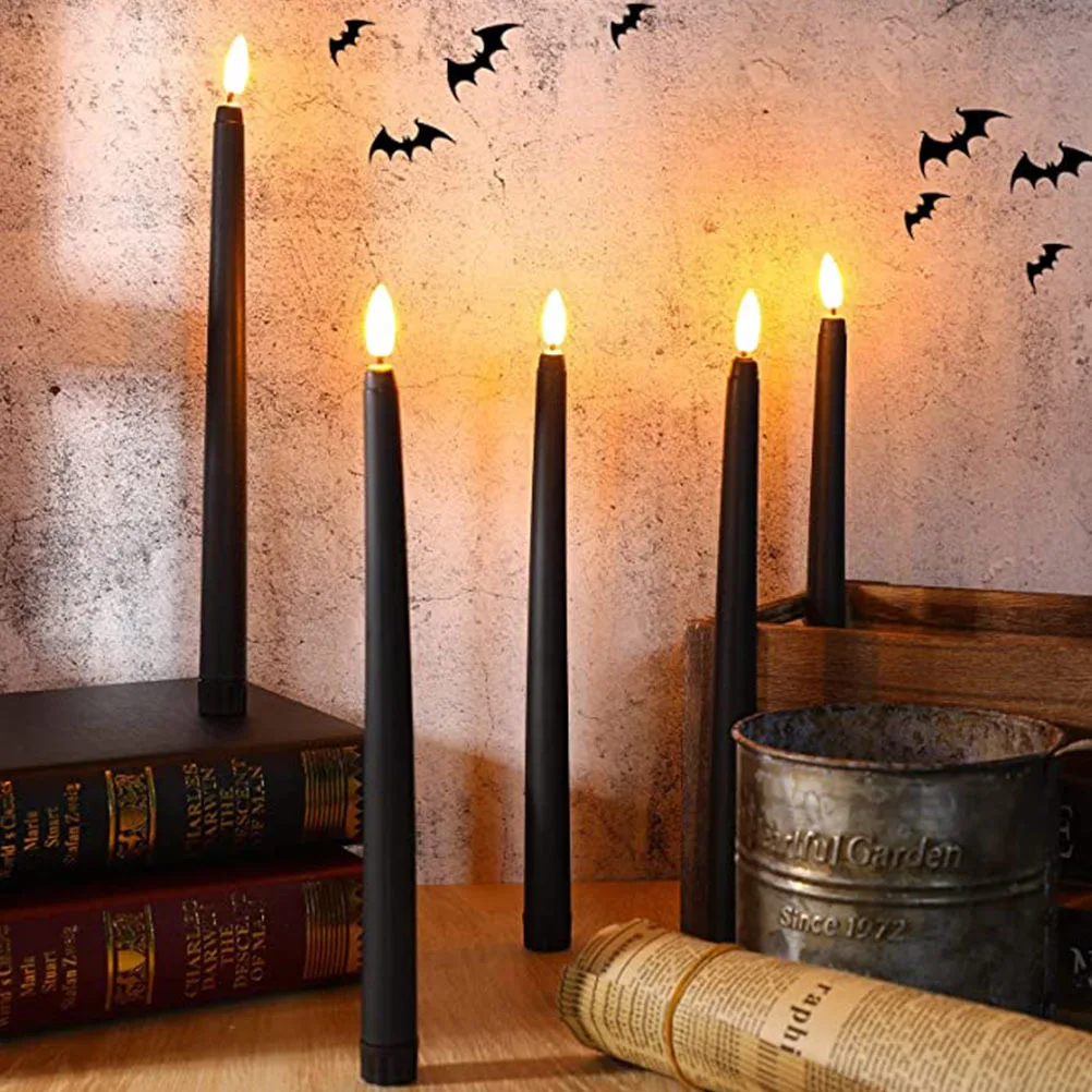 

6pcs Black LED Taper Candles Rechargeable Operated Flameless Christmas DecorativeLights for Tabletop Kitchen Counter