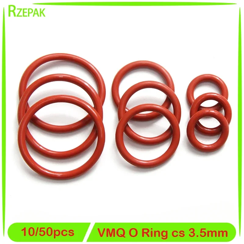 

10/50pcs Food Grade VMQ O Ring Gasket Thickness CS 3.5mm OD 10 ~ 46mm Waterproof Washer Round O Shape Rubber Silicone Ring Red