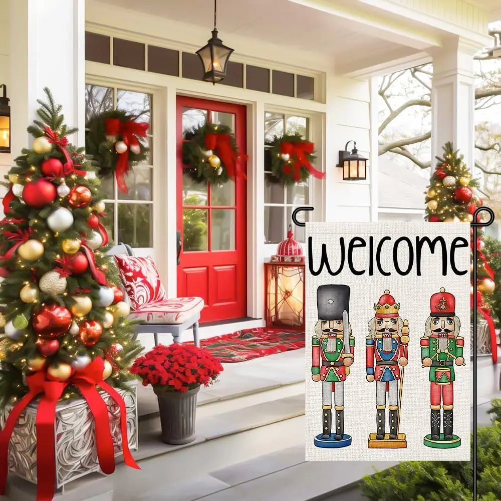 Christmas Nutcracker Garden Flags 12x18 Double Sided Burlap, Winter Welcome Xmas Decorations Seasonal Sign Small Flag for Holida