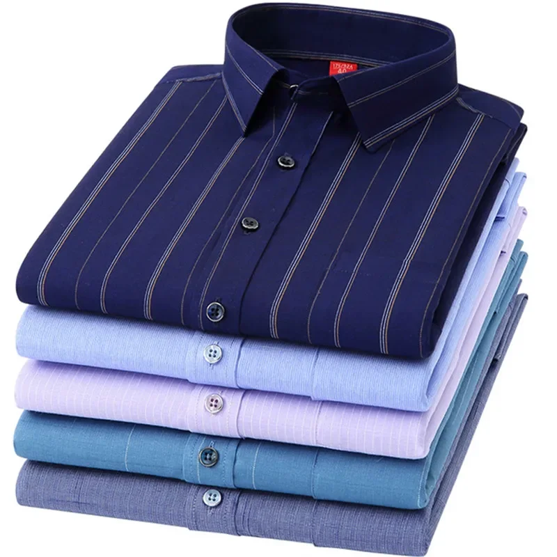 

2024 New Luxury Men's Shirt Long Sleeve Loose Soft Comfort Elastic Slim Fit No-iron Office Formal Interview Social Tops 3XL 4XL