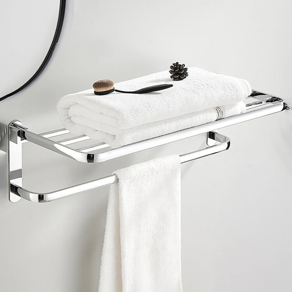 Towel Rack Stainless Steel Towel Holder Bathroom Towel Rail Wall Mount Movable Towel Rack Hanging Bathroom Shelf Kit Bathroom