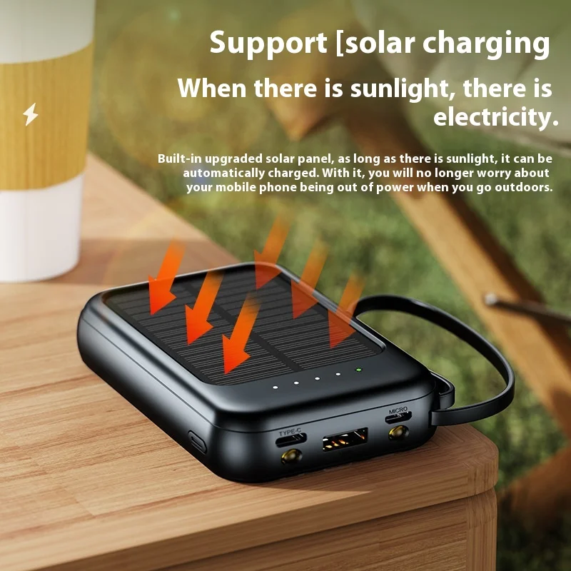 20,000mah Large-Capacity Solar Power Bank Usb With Built-In Four-Wire Mini Portable Outdoor Power Bank Battery Gift