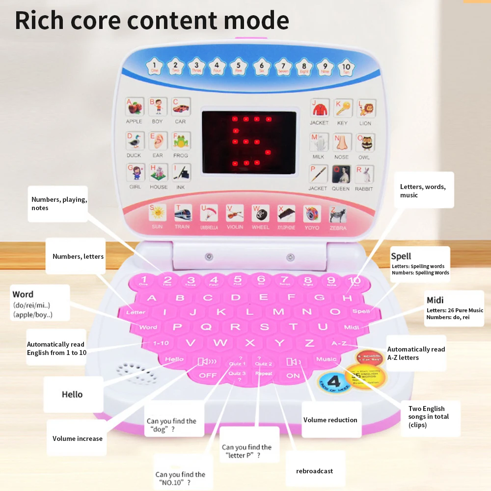 미니 시뮬레이션 노트북 컴퓨터 조기 학습 기계, LED 디스플레이 음악 전자 유치원 교육 장난감, 어린이 선물